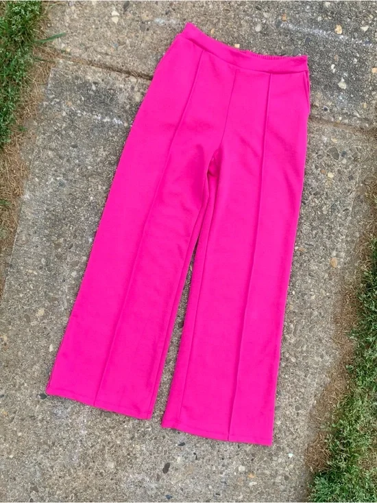 High Rise Wide Leg Hot Pink Women’s Pants Size XS NWT Elastic Back Waistband - Picture 2 of 15